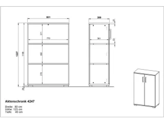 dossierkast,HxBxD 1230x800x400mm,2xinlegbodem,3ordnerhoogte,romp wit - 6