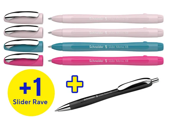 Balpen Schneider Memo XB Colour assorti doos a 4 + 1