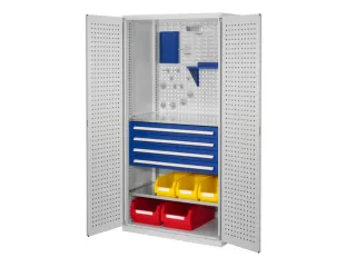 werkplaatskast,HxBxD 1950x1000x600mm,2xStalen bodem,4lade(n),RAL5010 - 1