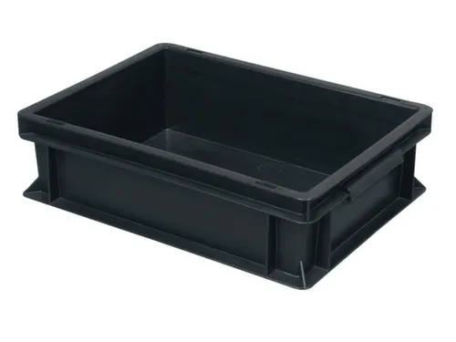 ESD-stapelbak,HxLxB 120x400x300mm,11l,PP,zwart,Wanden gesloten