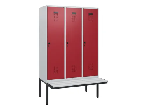 locker met bank,HxBxD 1950x1200x815mm,3vak,vak B 400mm,draaigrendel