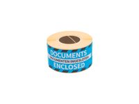 Gevaaretiket 46x125mm rol 250 stuks Documents enclosed EN/NL blauw