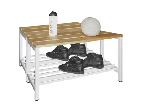 Omkleedbank 1000x740 Houten Latten M. Schoenenrek Dubbel Lichtgrijs