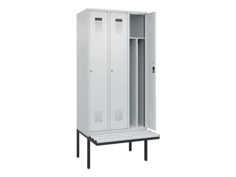 locker met bank,voor scheiding van kleding,HxBxD 2120x900x815mm,3vak