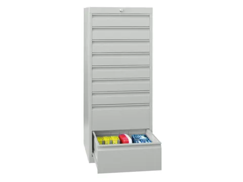 ladekast 1200x500x600mm 9laden cilinderslot RAL7035 front RAL7035