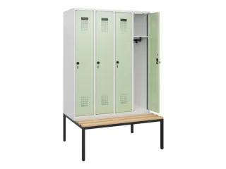 locker met bank,HxBxD 1950x1200x815mm,4vak,vak B 300mm,draaigrendel - 1