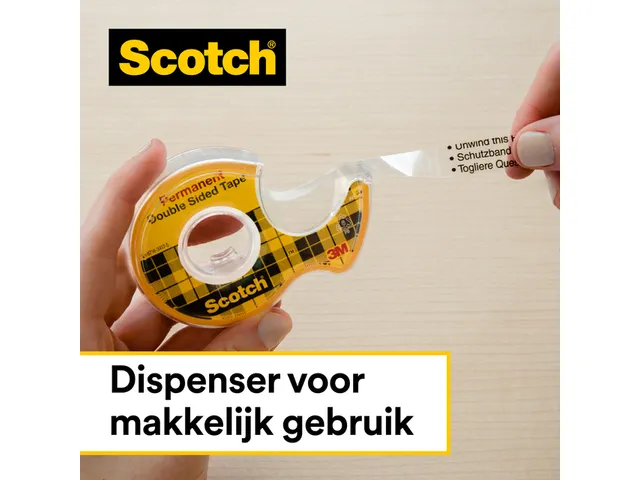 Ruban adhésif Scotch 665 double face 12mmx6,3m + dévidoir