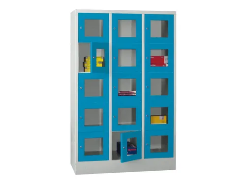 lockerkast,HxBxD 1850x1200x500mm,3x5vakken,RAL7035,front RAL5012