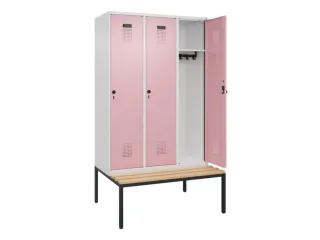 locker met bank,HxBxD 2120x1200x815mm,3vak,vak B 400mm,draaigrendel - 2