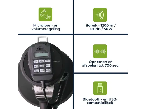 Krachtige 50 W megafoon met ingebouwde sirene Set
