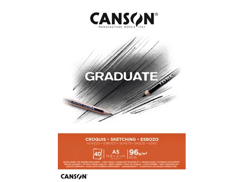 Schetspapier Canson Graduate Sketch 40vel 96gr A5 natuurlijk wit