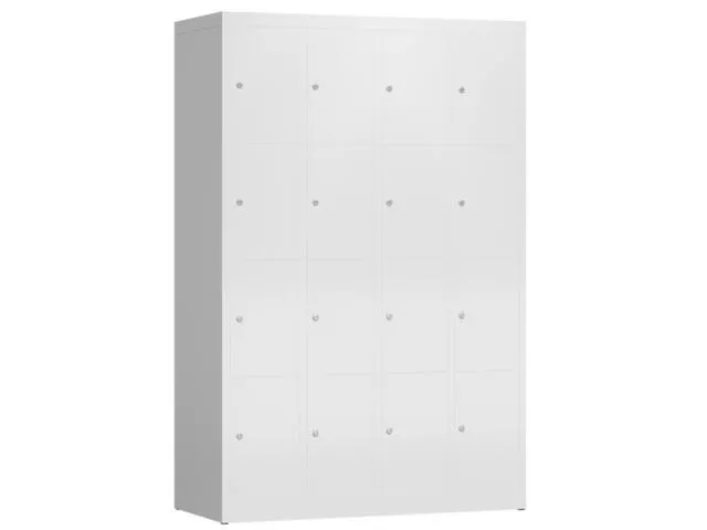 Lockerkast 1800x1185x500mm 4x4 vakken cilinderslot, sokkel, RAL9003