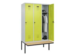 locker met bank,HxBxD 2120x1200x815mm,3vak,vak B 400mm,draaigrendel