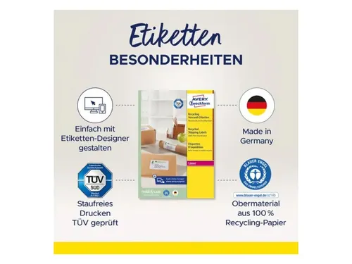 etiket Avery ILK 99,1x67,7mm recycled 100 vel 8 etiketten per vel wit