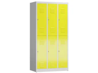 Dubbeldekse garderobekast 1800x870x500mm 3x2vak klink RAL7035 RAL1018 - 1
