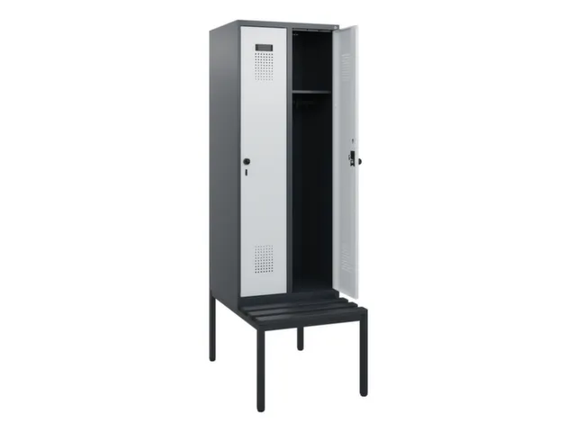 locker met bank,HxBxD 1950x600x815mm,2vak,vak B 300mm,draaigrendel