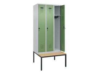 locker met bank,HxBxD 2120x900x815mm,3vak,vak B 300mm,draaigrendel - 2