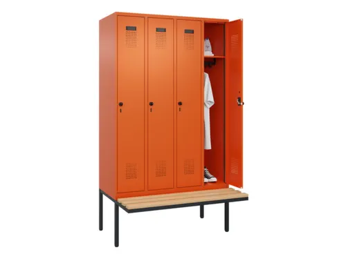 locker met bank,HxBxD 2120x1200x815mm,4vak,vak B 300mm,draaigrendel