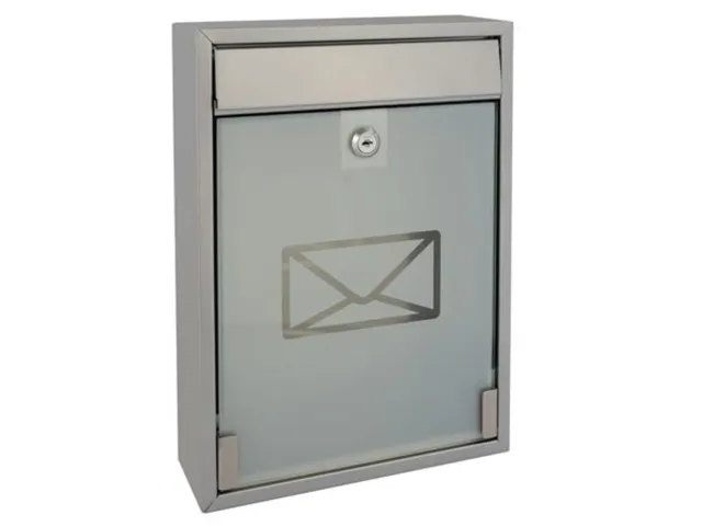 Brievenbus Milaan Zilver staal glazen front incl. 2 sleutels 36x26x8cm