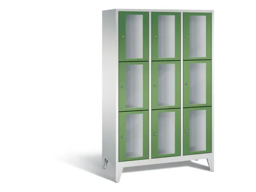lockerkast 1850x1200x500mm 3x3 vakken Cilinderslot Poten, RAL7035
