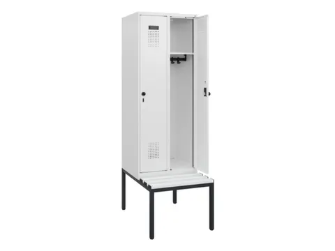 locker met bank,HxBxD 1950x600x815mm,2vak,vak B 300mm,draaigrendel