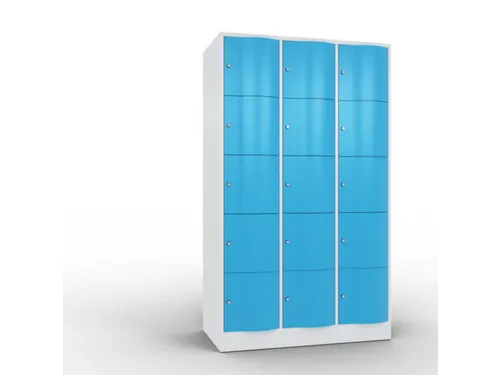 lockerkast,HxBxD 1950x1150x640mm,3x5vakken,romp RAL7035,front RAL5012