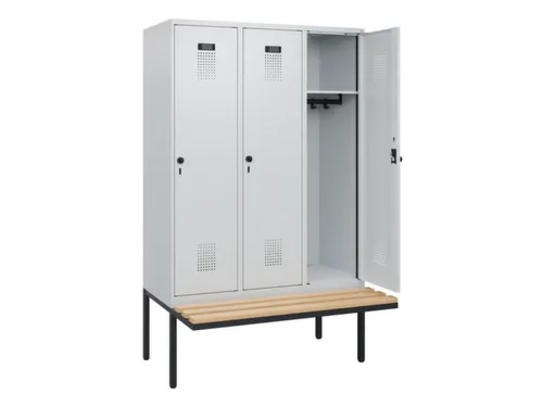 locker met bank,HxBxD 1950x1200x815mm,3vak,vak B 400mm,draaigrendel