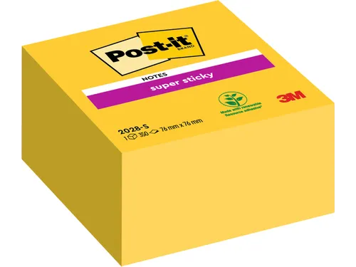 Memoblok 3M Post-it 2028 Super Sticky 76x76mm kubus neon geel