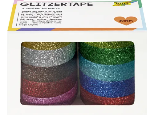 Plakband Folia glitter 5mx15mm 10 stuks 10 kleuren