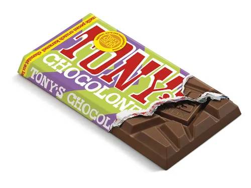 Chocolade Tony Chocolonely melk karamel pecan crunch reep 90 gram