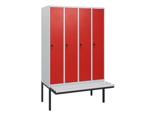 locker met bank,HxBxD 1950x1200x815mm,4vak,vak B 300mm,draaigrendel
