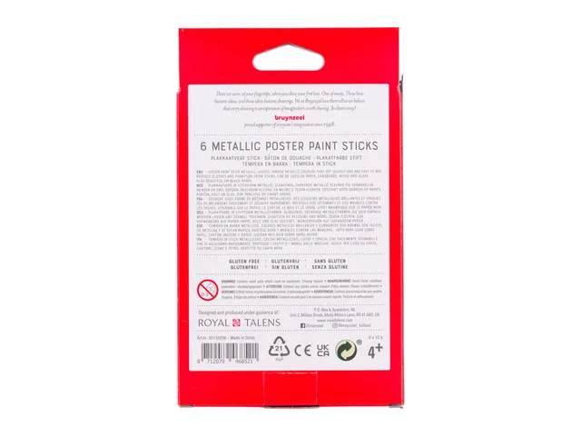 Bâton gouache Bruynzeel kids set 6 couleurs métalliques