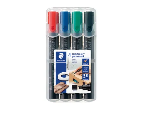 Viltstift Lumocolor 350 permanent beitelpunt set à 4 stuks assorti