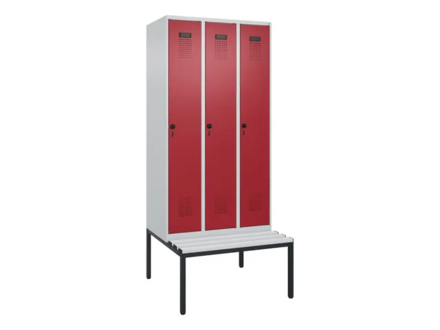 locker met bank,voor scheiding van kleding,HxBxD 2120x900x815mm,3vak
