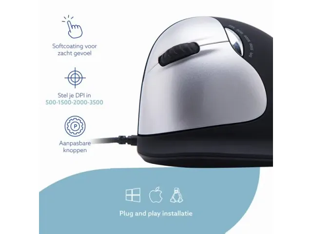 RGOHELELA Ergonomische muis R-Go HE Large bedraad Linkshandig