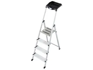 trapladder,eenzijdig,4treden,bordes m. antislip elementen,balk L 1,6m - 1