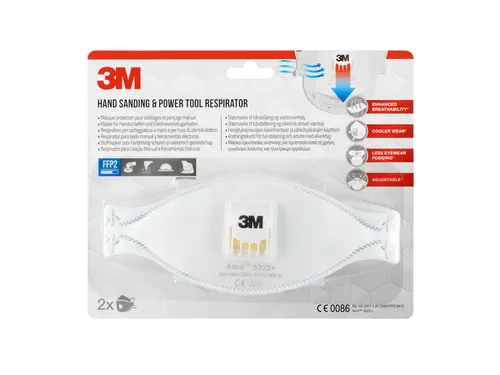 Stofmasker 3M Aura voor schuren 9322 FFP2 met ventiel 2 stuks