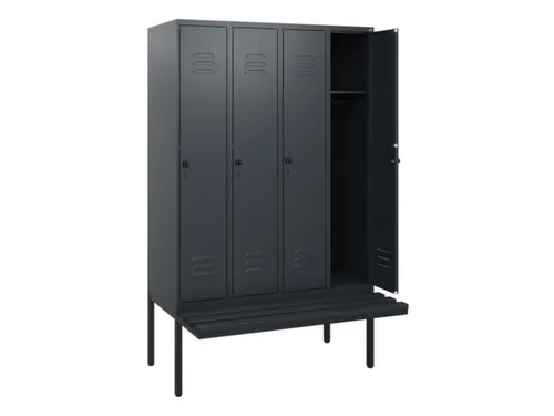 locker met bank,HxBxD 1950x1200x815mm,4vak,vak B 300mm,draaigrendel
