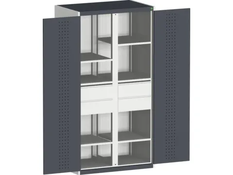 kast met geperforeerde platen,HxBxD 2000x1300x650mm,4xStalen bodem