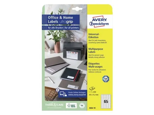 Etiket Avery permanent 3666-10 38x21.2mm wit 650 stuks 10 vel