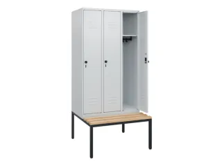 locker met bank,HxBxD 1950x900x815mm,3vak,vak B 300mm,draaigrendel - 2