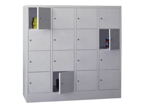 lockerkast,HxBxD 1518x1600x500mm,4x4vakken,RAL7035,front RAL5010