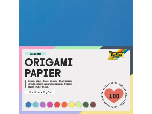 Origami papier Folia 70gr 15x15cm 100 vel assorti kleuren
