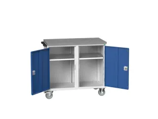montagetafel 980x1050x600mm linoleumblad 2 kasten front RAL5010 - 1