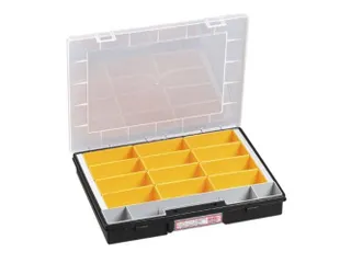 Bak voor kleine onderdelen,HxBxD 55x370x295mm,12bakken,PP,koffer zwart - 1