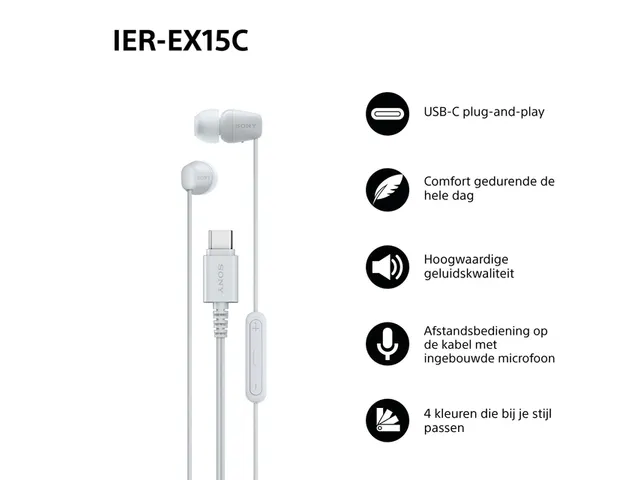 Oordopjes Sony EX15C bedraad USB-C in ear wit