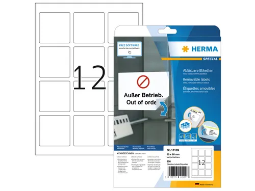 HERMA 10109 Verwijderbare etiketten A4 60x60mm Wit 300 stuks