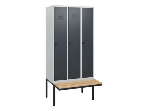 locker met bank,HxBxD 1950x900x815mm,3vak,vak B 300mm,draaigrendel