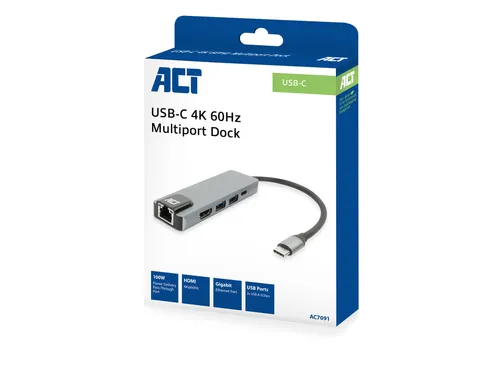 Dockingstation ACT USB-C 4K voor 1 HDMI monitor