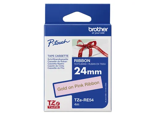 Brother TZe-RE54 stoflint goud op roze - breedte 24 mm, lengte 4 meter